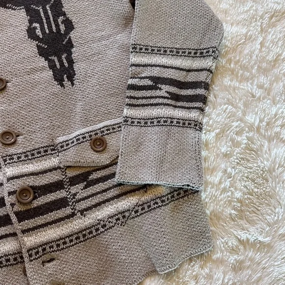 Western Bucking Bronc Rodeo Horse Cowichan Knit Traditional Button Front Sweater - Picture 5 of 10